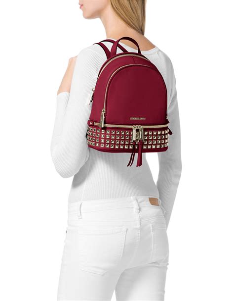 michael kors rhea mini leather backpack red one size|Michael Kors rhea backpack studded.